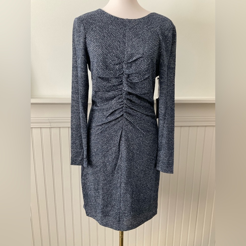 Vince Camuto Navy Blue & Silver Metallic Stretch Dress Size 10